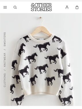 & Other Stories Cream and Black Horse-Print Crewneck Sweater